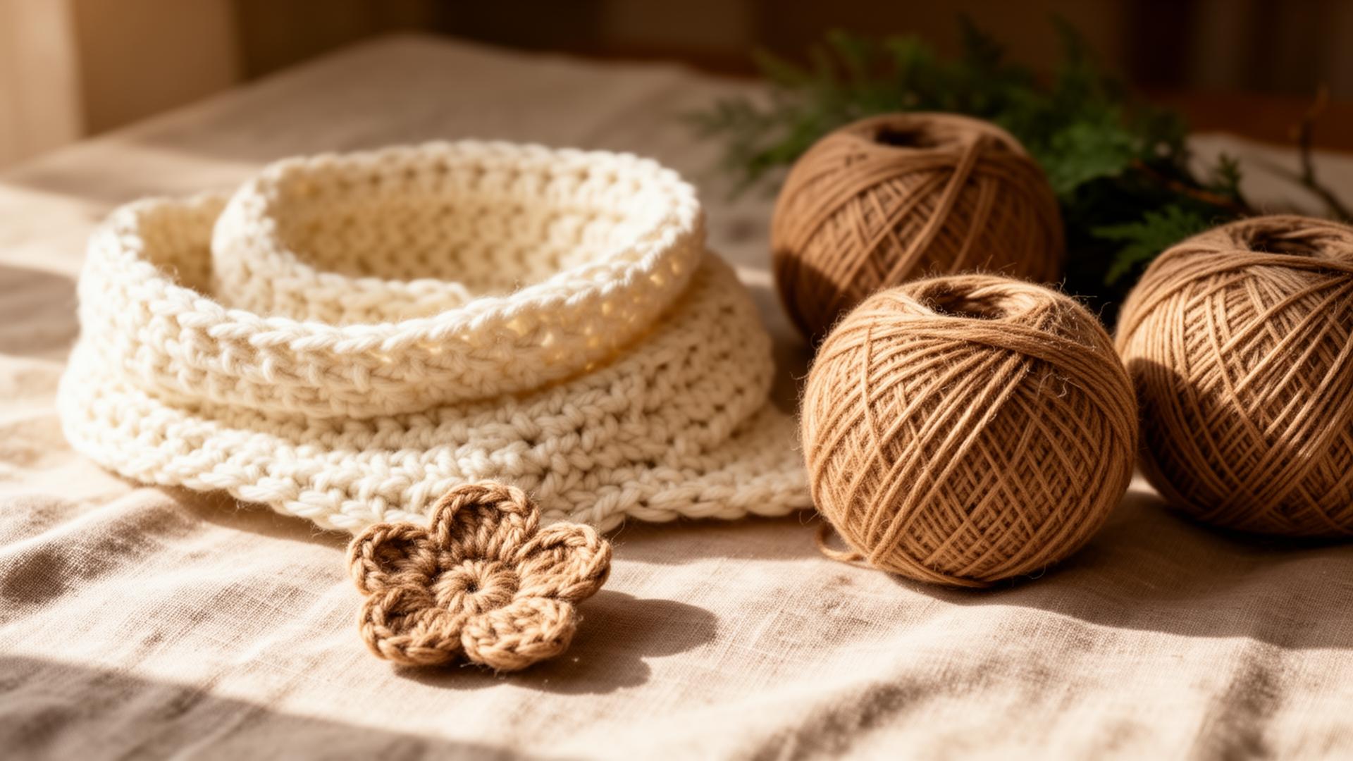Cream crochet scarf with recycled yarn